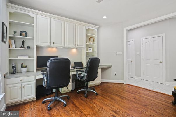 Home Office, Interior, Marble, Recessed Lighting, Wood Texture Flooring