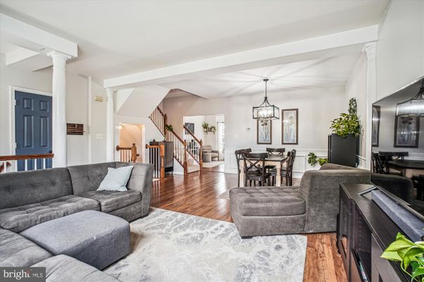 Dining room, Interior, Living room, Pendant Lights, Wood Texture Flooring