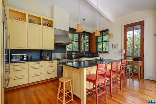 Interior, Kitchen, Pendant Lights, Wood Texture Flooring