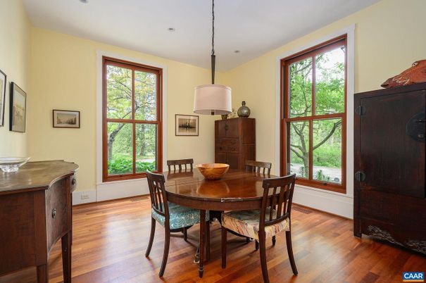 Dining room, Interior, Pendant Lights, Recessed Lighting, Wood Texture Flooring