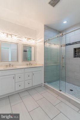 Bathroom, Dual Sink Vanities, Glass Shower, Interior, Recessed Lighting