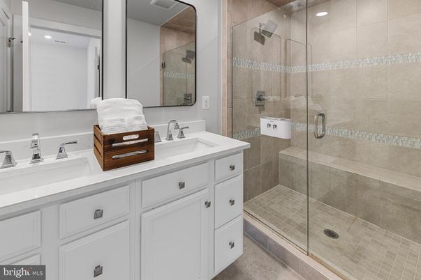 Bathroom, Dual Sink Vanities, Glass Shower, Interior, Recessed Lighting