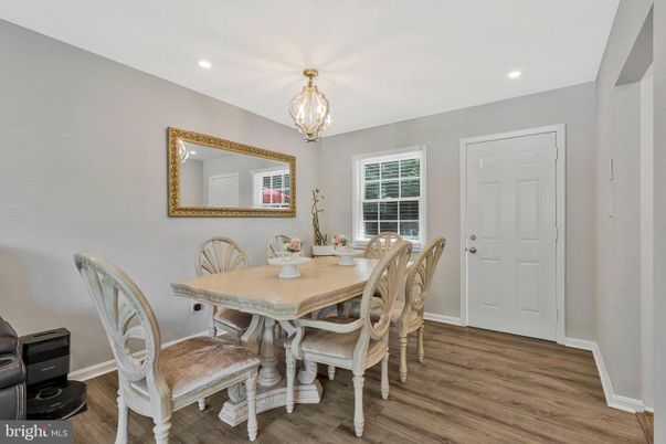 Dining room, Interior, Recessed Lighting, Wood Texture Flooring