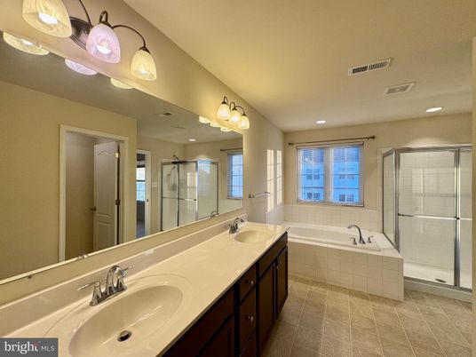 Bathroom, Dual Sink Vanities, Glass Shower, Interior, Recessed Lighting