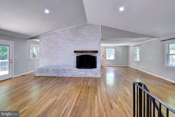 Empty room, Fireplace, Interior, Recessed Lighting, Wood Texture Flooring