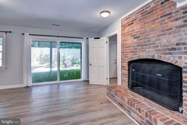 Empty room, Fireplace, Interior, Stone Walls, Wood Texture Flooring