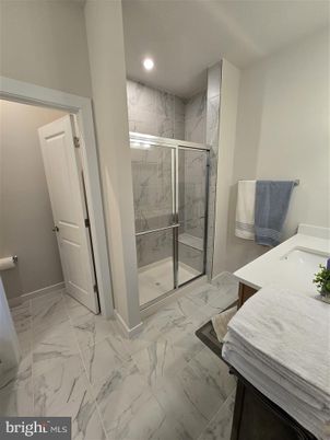 Bathroom, Glass Shower, Interior, Marble, Marble Walls, Recessed Lighting