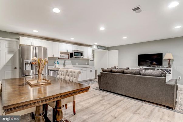 Interior, Kitchen, Living room, Recessed Lighting, Stainless Steel Appliances, Wood Texture Flooring