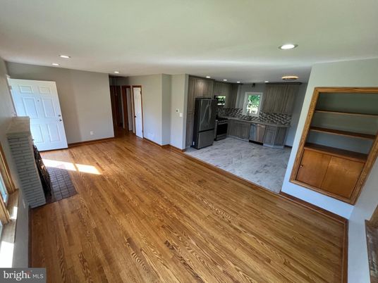 Interior, Kitchen, Marble, Recessed Lighting, Wood Texture Flooring