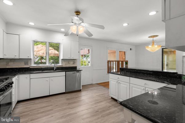 Chandelier, Interior, Kitchen, Recessed Lighting, Wood Texture Flooring