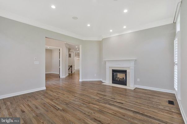 Empty room, Fireplace, Interior, Recessed Lighting, Wood Texture Flooring