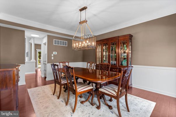 Chandelier, Dining room, Interior, Pendant Lights, Wood Texture Flooring
