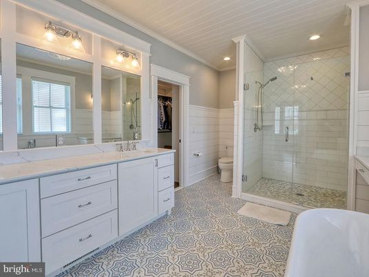 Bathroom, Dual Sink Vanities, Glass Shower, Interior, Recessed Lighting