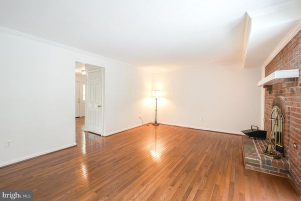 Empty room, Fireplace, Interior, Stone Walls, Wood Texture Flooring