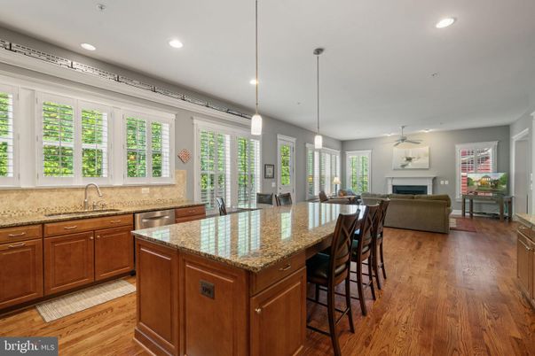 Fireplace, Interior, Kitchen, Living room, Pendant Lights, Recessed Lighting, Wood Texture Flooring