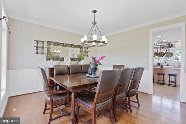 Chandelier, Dining room, Interior, Pendant Lights, Wood Texture Flooring