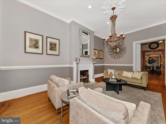 Chandelier, Fireplace, Interior, Living room, Recessed Lighting, Wood Texture Flooring