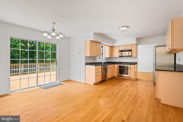 Chandelier, Interior, Kitchen, Stainless Steel Appliances, Wood Texture Flooring