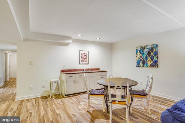 Dining room, Interior, Recessed Lighting, Wood Texture Flooring
