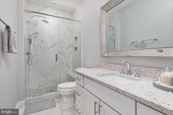Bathroom, Glass Shower, Interior, Marble, Marble Walls, Recessed Lighting