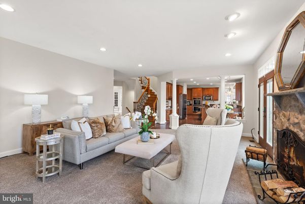 Fireplace, Interior, Kitchen, Living room, Recessed Lighting