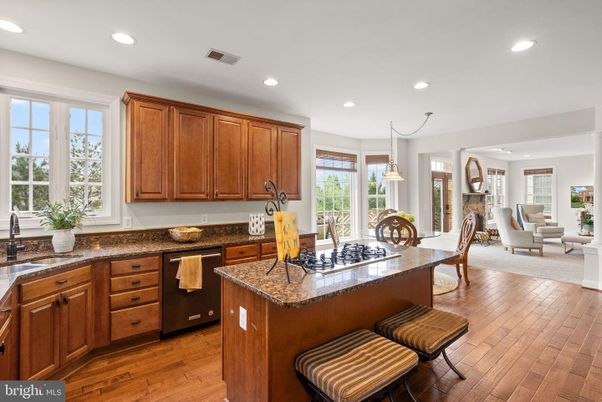 Dining room, Fireplace, Interior, Kitchen, Living room, Pendant Lights, Recessed Lighting, Wood Texture Flooring