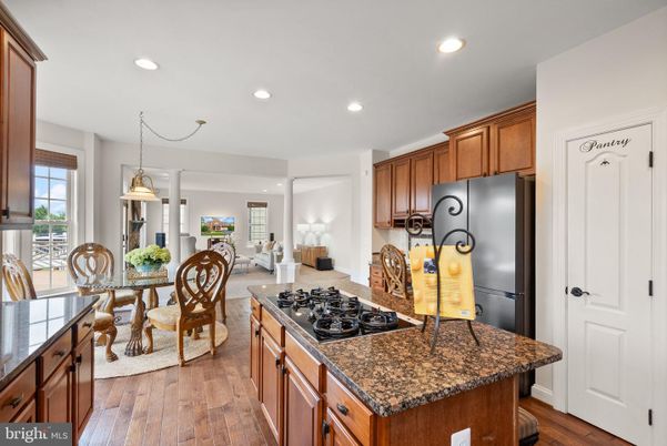 Dining room, Interior, Kitchen, Pendant Lights, Recessed Lighting, Wood Texture Flooring