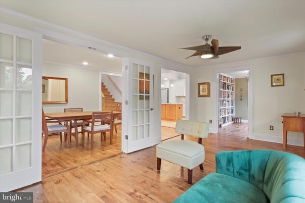 Dining room, Interior, Recessed Lighting, Wood Texture Flooring