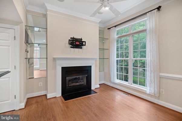 Fireplace, Interior, Recessed Lighting, Wood Texture Flooring