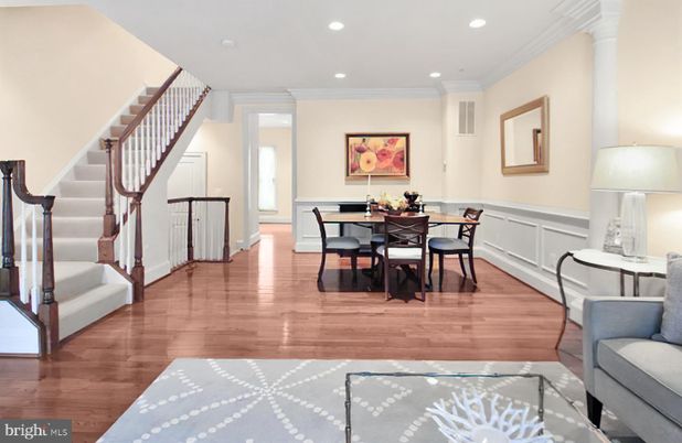 Dining room, Interior, Recessed Lighting, Wood Texture Flooring