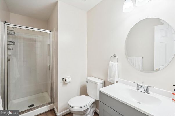 Bathroom, Glass Shower, Interior, Wood Texture Flooring