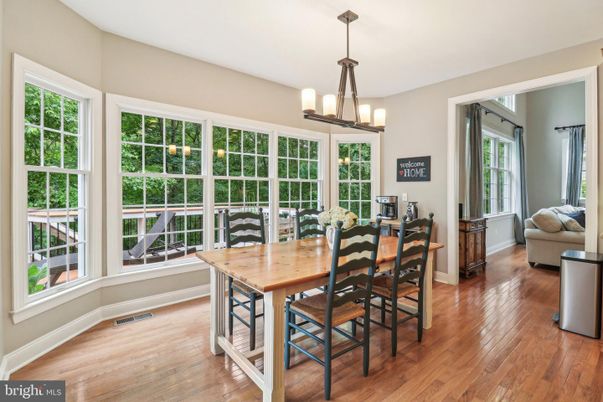 Dining room, Interior, Pendant Lights, Wood Texture Flooring
