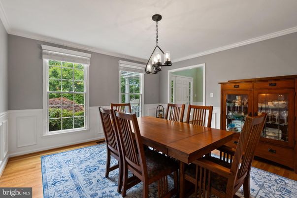 Dining room, Interior, Pendant Lights, Wood Texture Flooring