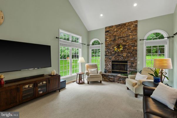 Fireplace, Interior, Living room, Recessed Lighting, Stone Walls