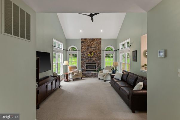 Fireplace, Interior, Living room, Recessed Lighting, Stone Walls