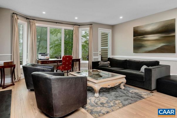 Home Office, Interior, Living room, Recessed Lighting, Wood Texture Flooring