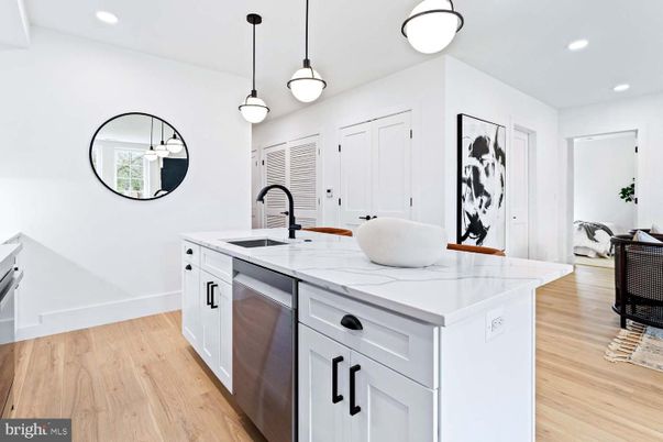 Interior, Kitchen, Pendant Lights, Recessed Lighting, Wood Texture Flooring