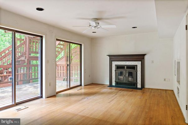 Empty room, Fireplace, Interior, Recessed Lighting, Wood Texture Flooring