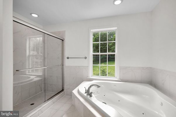 Bathroom, Glass Shower, Interior, Marble, Marble Walls, Recessed Lighting