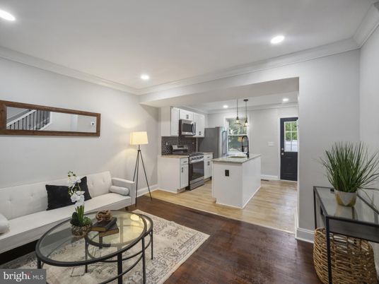 Interior, Kitchen, Living room, Pendant Lights, Recessed Lighting, Stainless Steel Appliances, Wood Texture Flooring