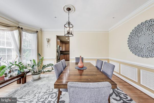 Dining room, Interior, Pendant Lights, Wood Texture Flooring
