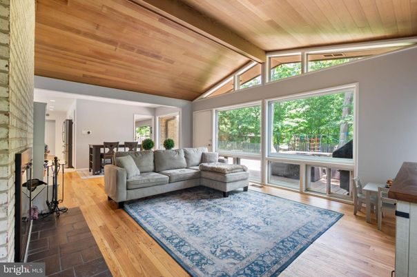 Dining room, Fireplace, Interior, Living room, Wooden Ceilings, Wood Texture Flooring