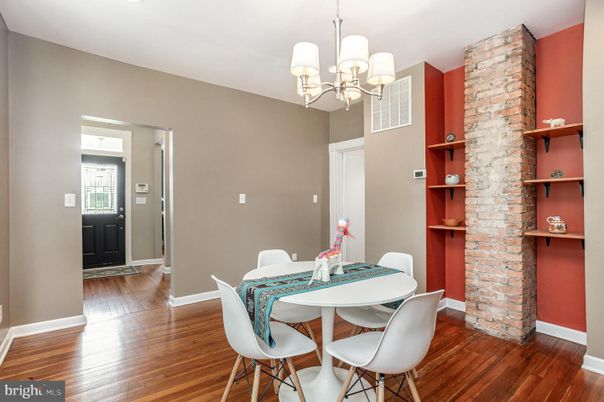 Chandelier, Dining room, Interior, Stone Walls, Wood Texture Flooring