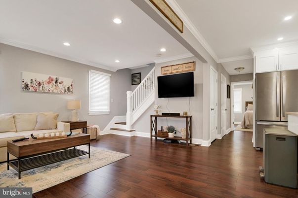 Interior, Living room, Recessed Lighting, Stainless Steel Appliances, Wood Texture Flooring