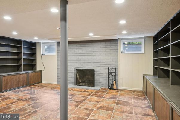 Fireplace, Interior, Recessed Lighting, Stone Walls