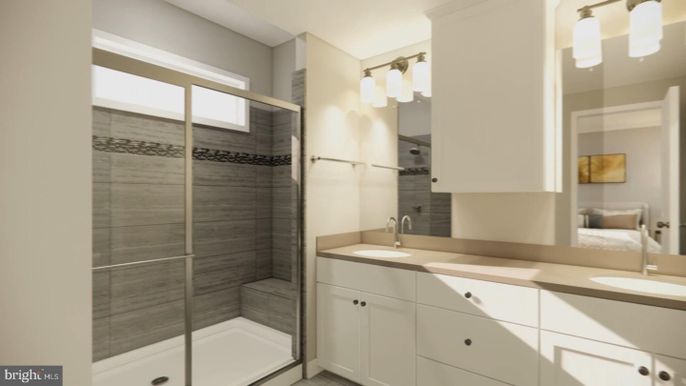 Bathroom, Dual Sink Vanities, Glass Shower, Interior
