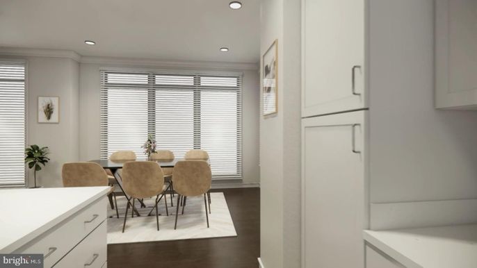 Dining room, Interior, Recessed Lighting, Wood Texture Flooring