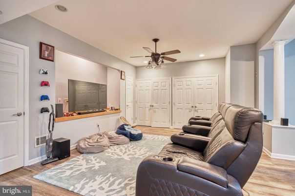 Home Theatre Room, Interior, Recessed Lighting, Wood Texture Flooring