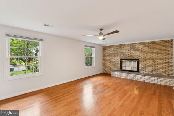 Empty room, Fireplace, Interior, Stone Walls, Wood Texture Flooring