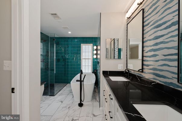 Bathroom, Dual Sink Vanities, Free Standing Baths, Glass Shower, Interior, Marble, Recessed Lighting